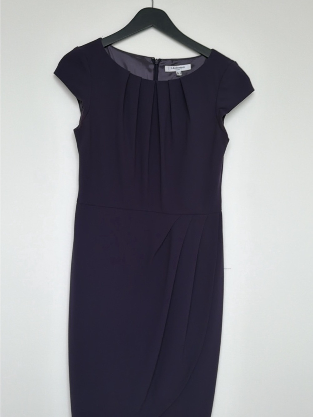 LK Bennett Deep Purple Cap-Sleeve Pleated Midi Dress